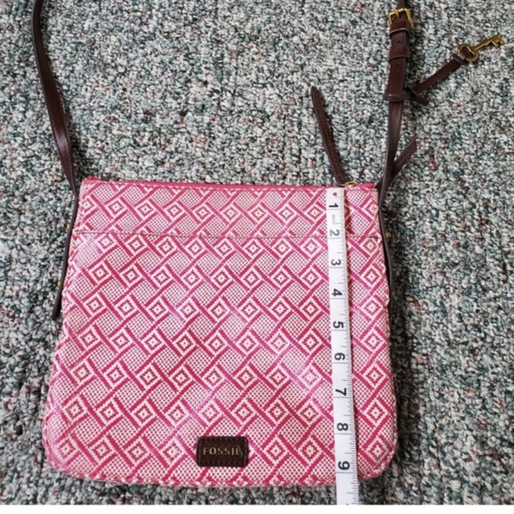 Fossil Pink and White Geometric Crossbody Bag